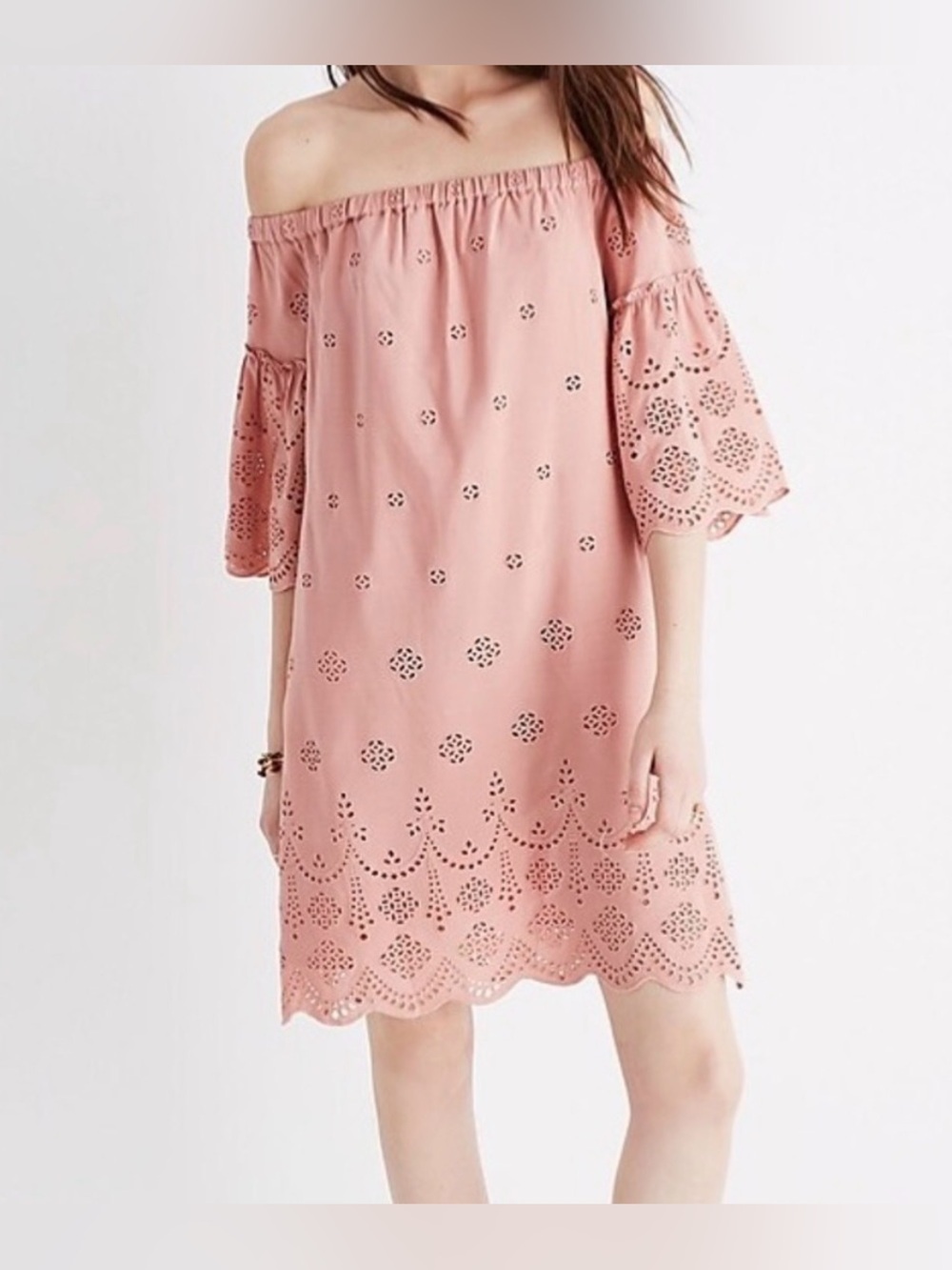 Madewell dusty pink eyelet off the shoulder mini dress, size 00